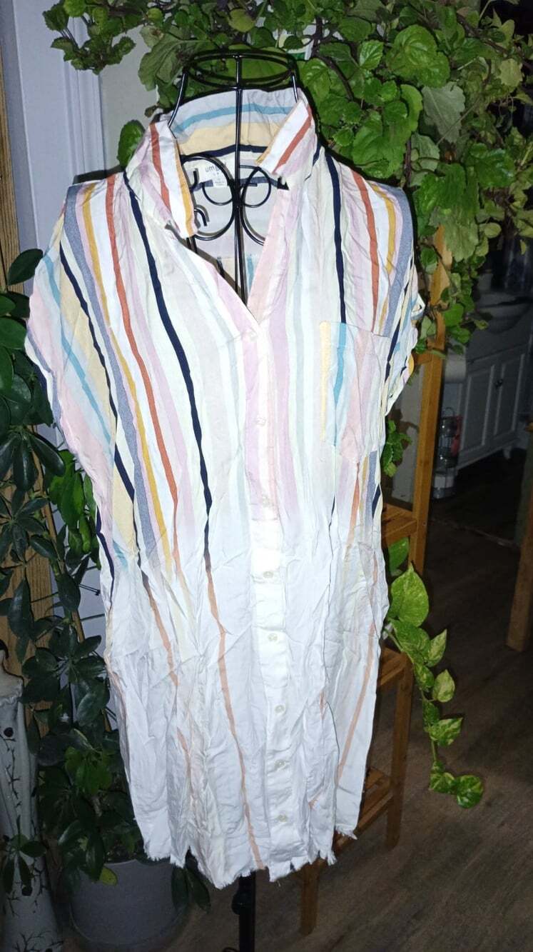 Umgee Striped Short Sleeve Button Down Shirt Dress Size S